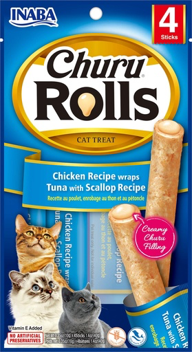 CHURU CAT - ROLLS 4P CHICKEN RECIPE WRAPS TUNA WITH SCALLOP RECIPE * 40GR
