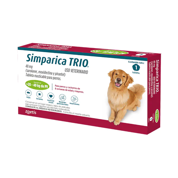 [C001999] SIMPARICA TRIO CAJA X 1 TAB. (20 - 40kg) VERDE