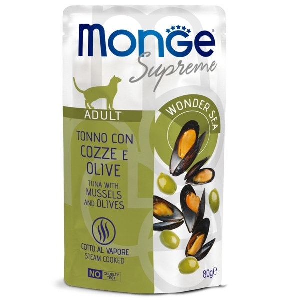 [C002679] MONGE SUPREME ADULT * 80GR (TONNO COZZE OLIVE)